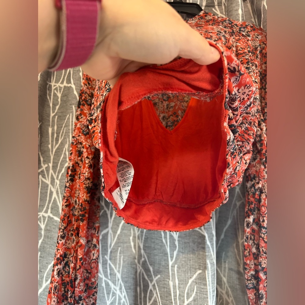 Free People Floral Orange Women's Top size Large - Picture 4 of 4